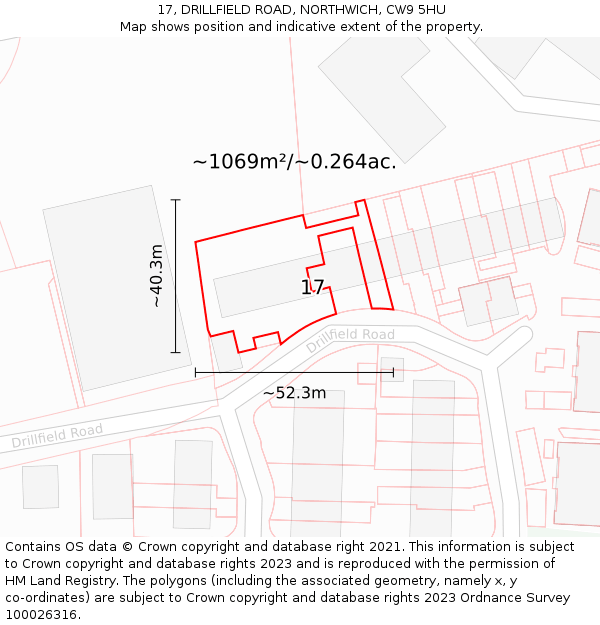 17, DRILLFIELD ROAD, NORTHWICH, CW9 5HU: Plot and title map