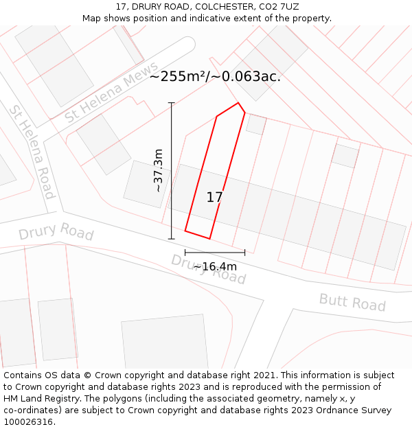 17, DRURY ROAD, COLCHESTER, CO2 7UZ: Plot and title map