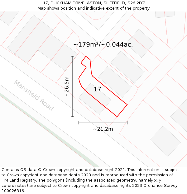 17, DUCKHAM DRIVE, ASTON, SHEFFIELD, S26 2DZ: Plot and title map