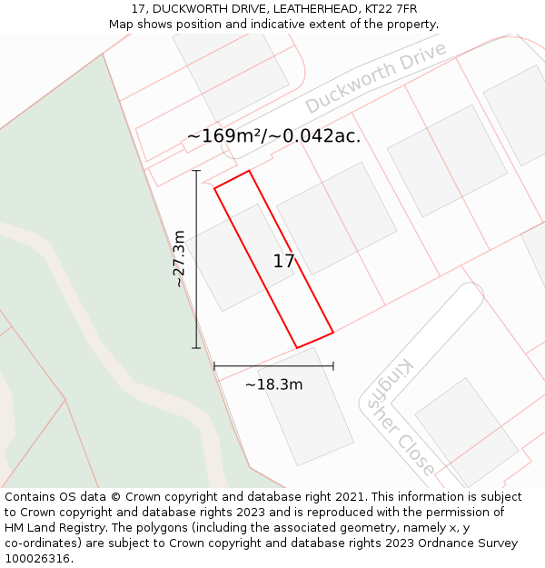 17, DUCKWORTH DRIVE, LEATHERHEAD, KT22 7FR: Plot and title map