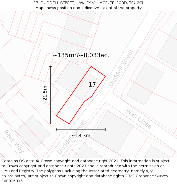 17, DUDDELL STREET, LAWLEY VILLAGE, TELFORD, TF4 2GL: Plot and title map