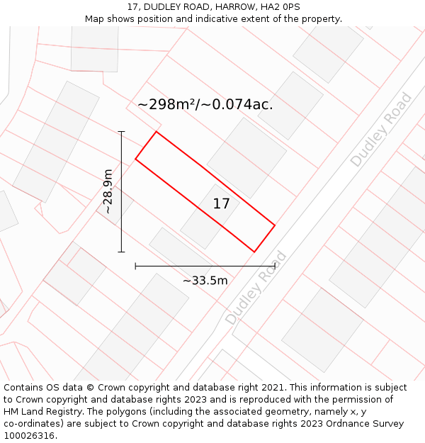 17, DUDLEY ROAD, HARROW, HA2 0PS: Plot and title map