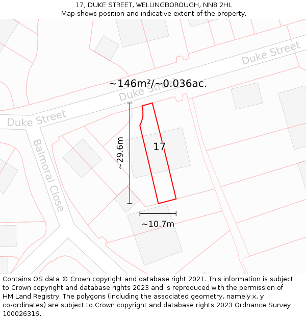 17, DUKE STREET, WELLINGBOROUGH, NN8 2HL: Plot and title map