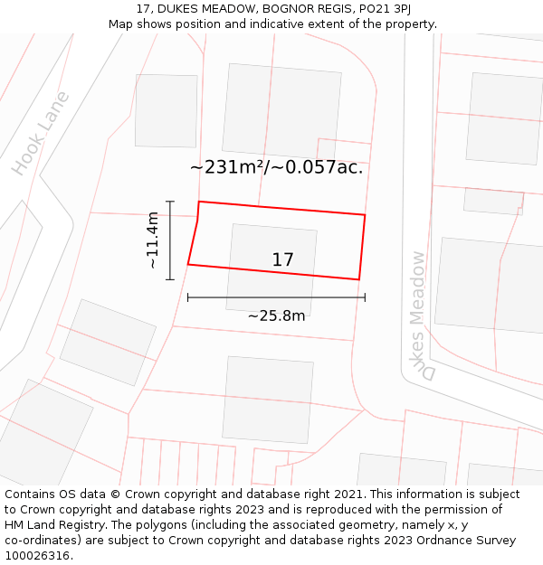 17, DUKES MEADOW, BOGNOR REGIS, PO21 3PJ: Plot and title map