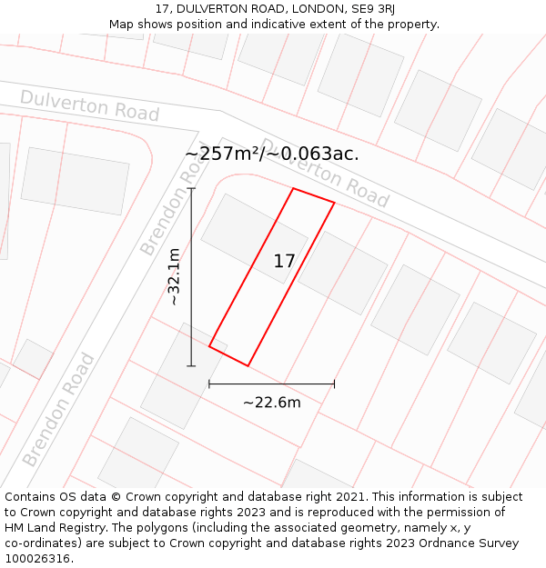 17, DULVERTON ROAD, LONDON, SE9 3RJ: Plot and title map