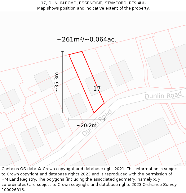 17, DUNLIN ROAD, ESSENDINE, STAMFORD, PE9 4UU: Plot and title map