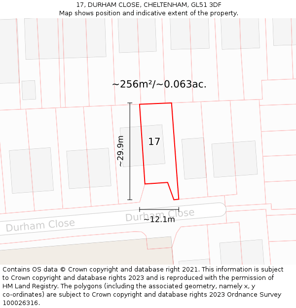 17, DURHAM CLOSE, CHELTENHAM, GL51 3DF: Plot and title map