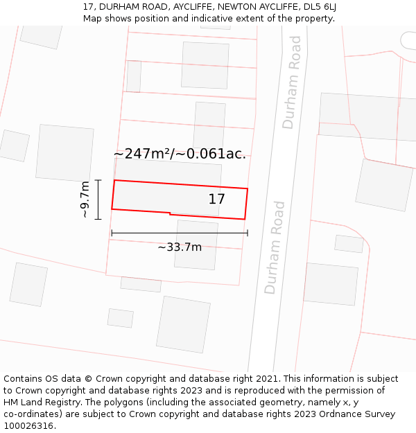 17, DURHAM ROAD, AYCLIFFE, NEWTON AYCLIFFE, DL5 6LJ: Plot and title map