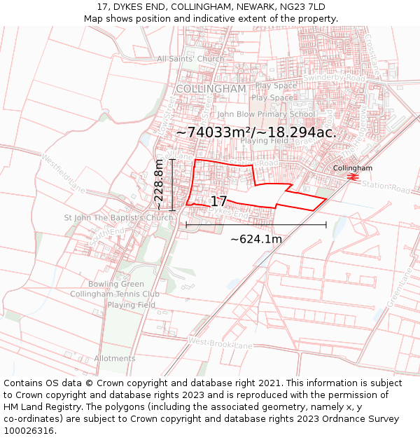 17, DYKES END, COLLINGHAM, NEWARK, NG23 7LD: Plot and title map