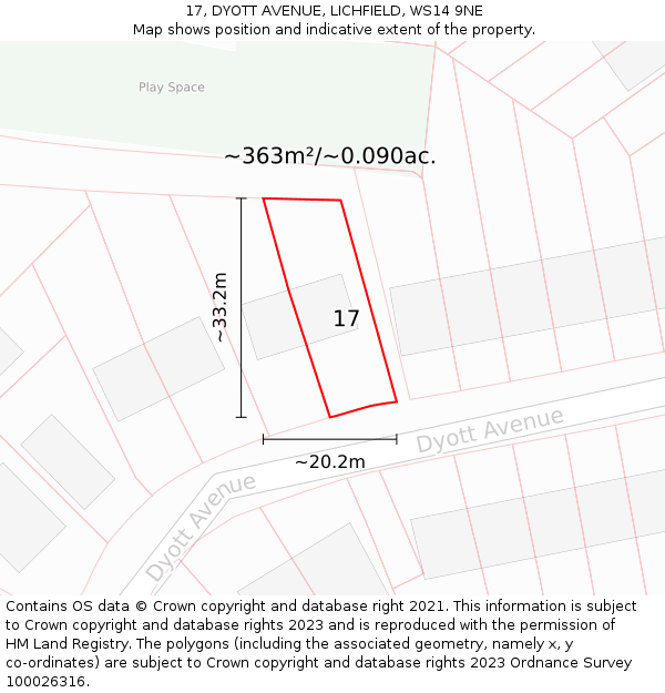 17, DYOTT AVENUE, LICHFIELD, WS14 9NE: Plot and title map