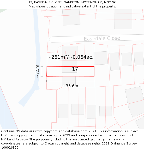 17, EASEDALE CLOSE, GAMSTON, NOTTINGHAM, NG2 6PJ: Plot and title map