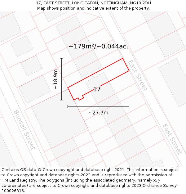 17, EAST STREET, LONG EATON, NOTTINGHAM, NG10 2DH: Plot and title map