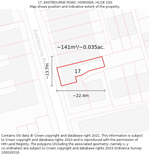 17, EASTBOURNE ROAD, HORNSEA, HU18 1QS: Plot and title map