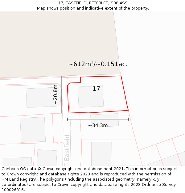 17, EASTFIELD, PETERLEE, SR8 4SS: Plot and title map