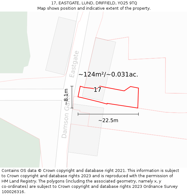 17, EASTGATE, LUND, DRIFFIELD, YO25 9TQ: Plot and title map