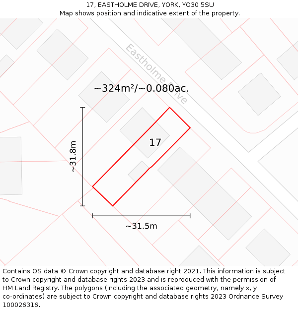 17, EASTHOLME DRIVE, YORK, YO30 5SU: Plot and title map