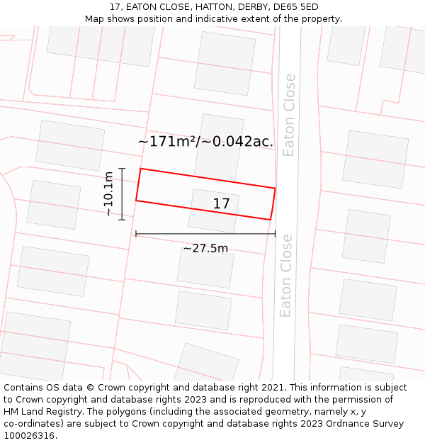 17, EATON CLOSE, HATTON, DERBY, DE65 5ED: Plot and title map