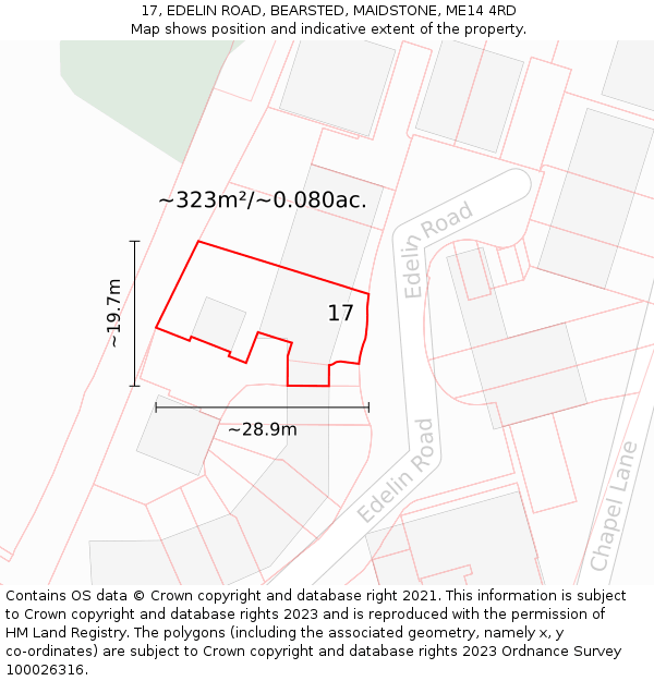 17, EDELIN ROAD, BEARSTED, MAIDSTONE, ME14 4RD: Plot and title map