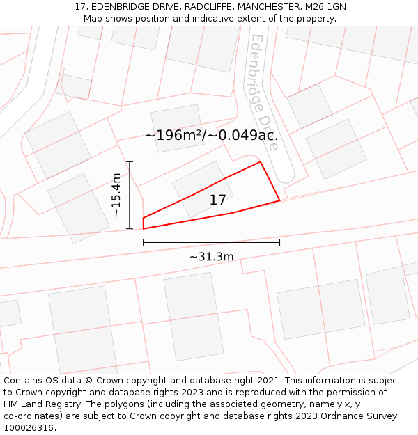 17, EDENBRIDGE DRIVE, RADCLIFFE, MANCHESTER, M26 1GN: Plot and title map