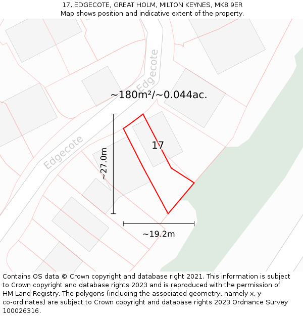 17, EDGECOTE, GREAT HOLM, MILTON KEYNES, MK8 9ER: Plot and title map