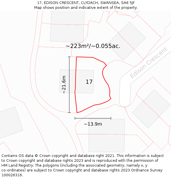 17, EDISON CRESCENT, CLYDACH, SWANSEA, SA6 5JF: Plot and title map