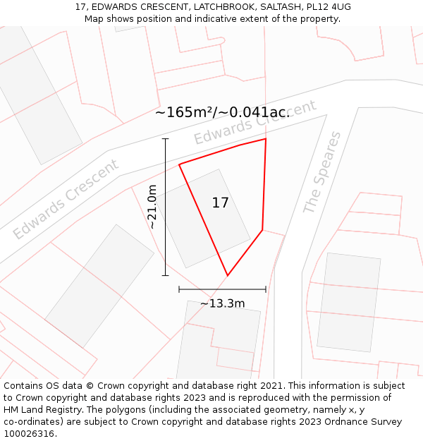 17, EDWARDS CRESCENT, LATCHBROOK, SALTASH, PL12 4UG: Plot and title map