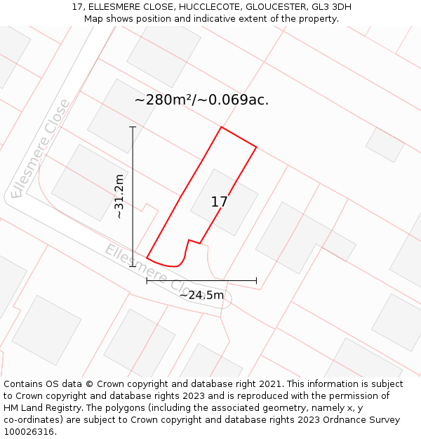 17, ELLESMERE CLOSE, HUCCLECOTE, GLOUCESTER, GL3 3DH: Plot and title map