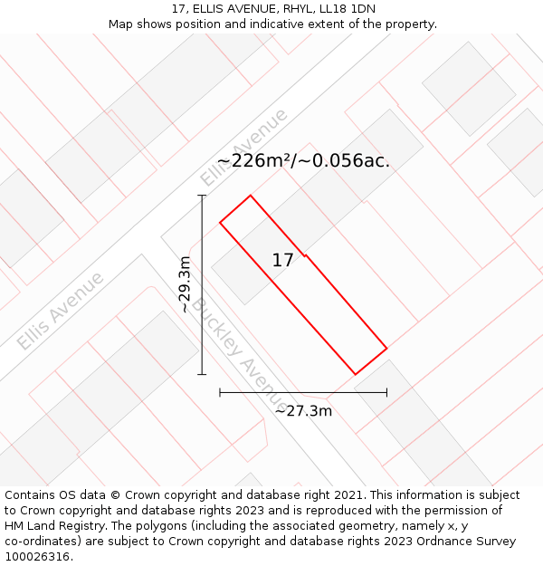 17, ELLIS AVENUE, RHYL, LL18 1DN: Plot and title map