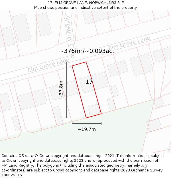 17, ELM GROVE LANE, NORWICH, NR3 3LE: Plot and title map