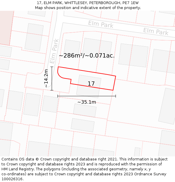 17, ELM PARK, WHITTLESEY, PETERBOROUGH, PE7 1EW: Plot and title map