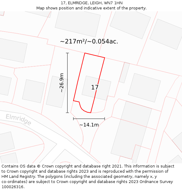 17, ELMRIDGE, LEIGH, WN7 1HN: Plot and title map