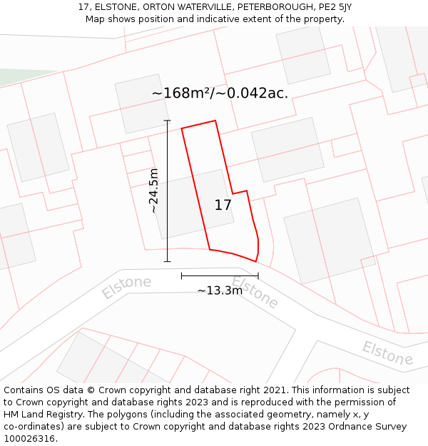 17, ELSTONE, ORTON WATERVILLE, PETERBOROUGH, PE2 5JY: Plot and title map