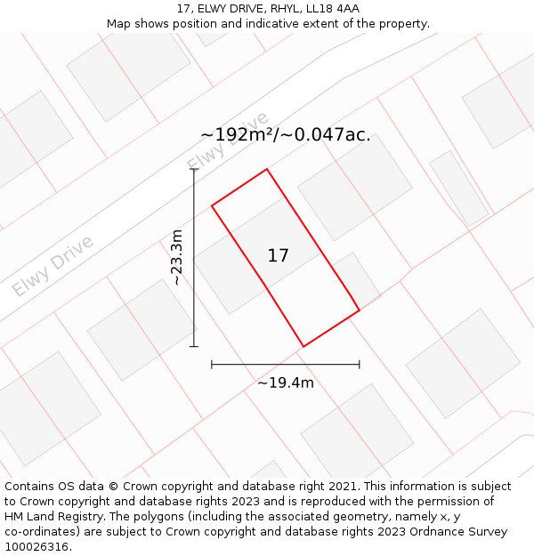 17, ELWY DRIVE, RHYL, LL18 4AA: Plot and title map