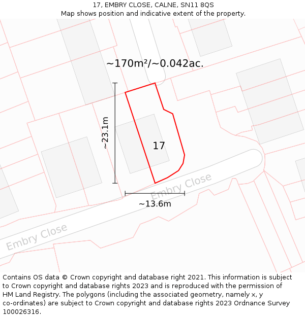 17, EMBRY CLOSE, CALNE, SN11 8QS: Plot and title map