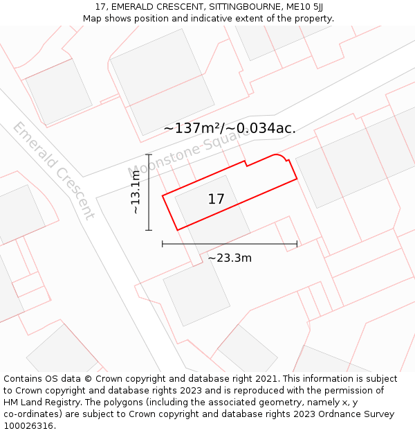 17, EMERALD CRESCENT, SITTINGBOURNE, ME10 5JJ: Plot and title map