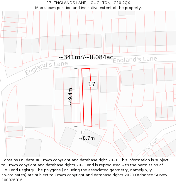 17, ENGLANDS LANE, LOUGHTON, IG10 2QX: Plot and title map