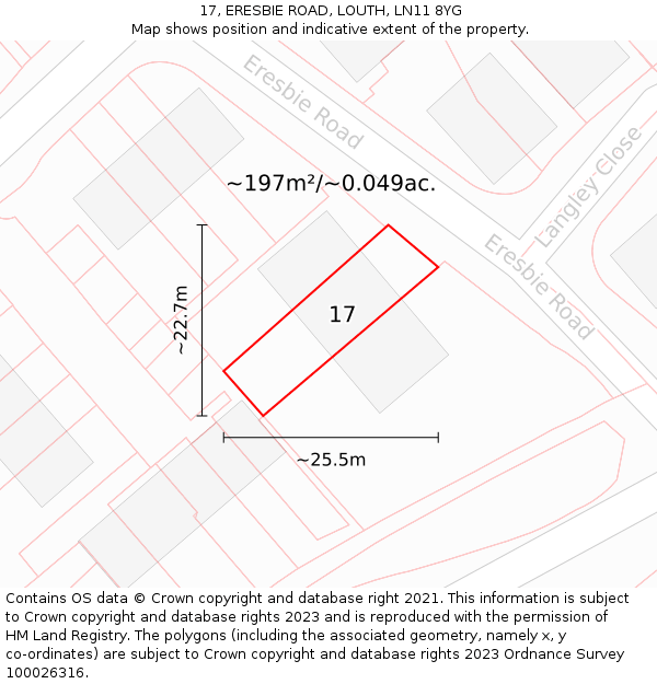 17, ERESBIE ROAD, LOUTH, LN11 8YG: Plot and title map