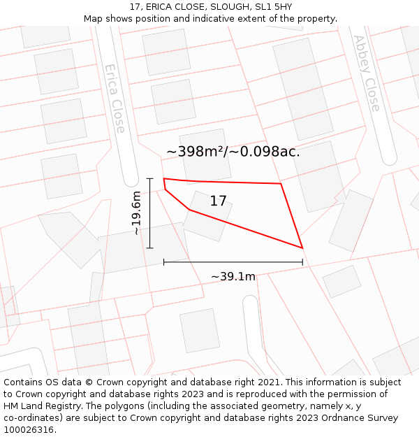 17, ERICA CLOSE, SLOUGH, SL1 5HY: Plot and title map