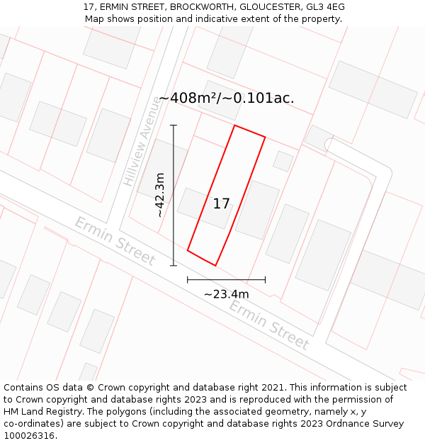 17, ERMIN STREET, BROCKWORTH, GLOUCESTER, GL3 4EG: Plot and title map