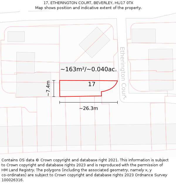 17, ETHERINGTON COURT, BEVERLEY, HU17 0TX: Plot and title map