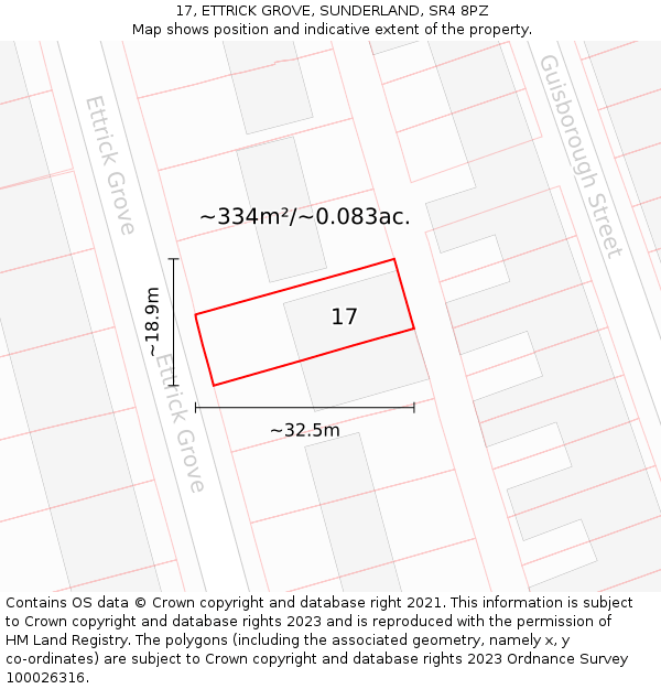 17, ETTRICK GROVE, SUNDERLAND, SR4 8PZ: Plot and title map