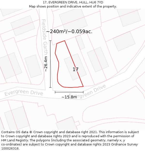 17, EVERGREEN DRIVE, HULL, HU6 7YD: Plot and title map