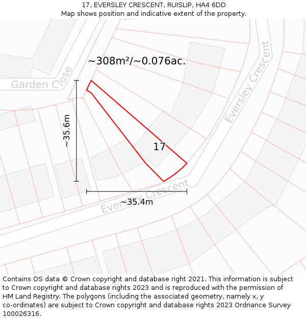 17, EVERSLEY CRESCENT, RUISLIP, HA4 6DD: Plot and title map