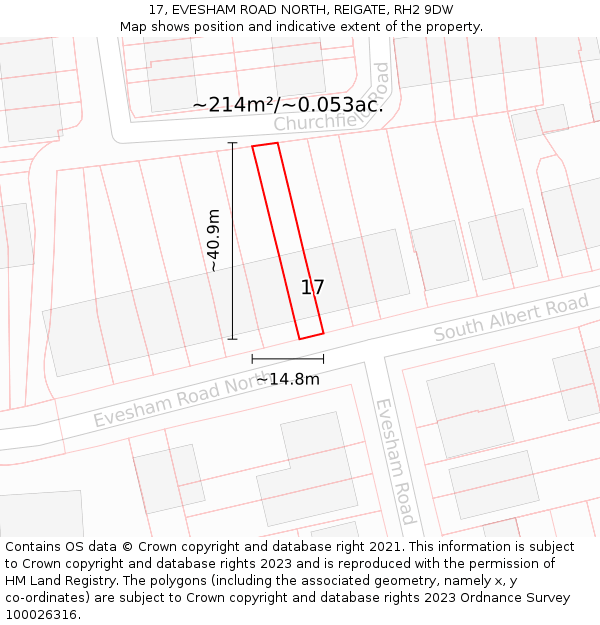 17, EVESHAM ROAD NORTH, REIGATE, RH2 9DW: Plot and title map