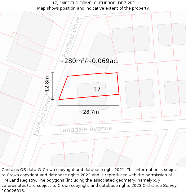 17, FAIRFIELD DRIVE, CLITHEROE, BB7 2PE: Plot and title map