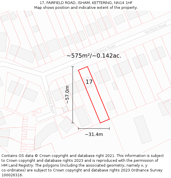 17, FAIRFIELD ROAD, ISHAM, KETTERING, NN14 1HF: Plot and title map