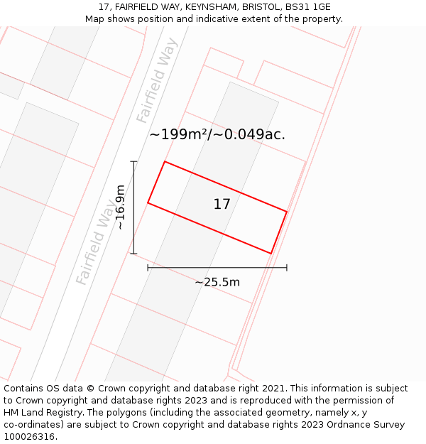 17, FAIRFIELD WAY, KEYNSHAM, BRISTOL, BS31 1GE: Plot and title map