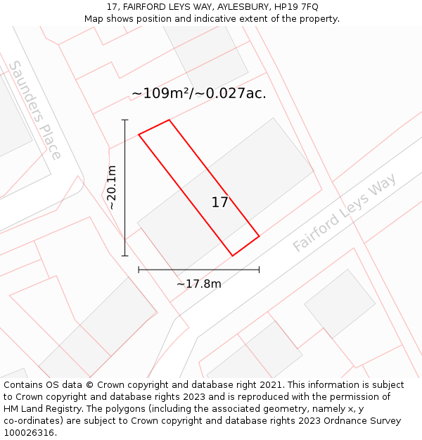 17, FAIRFORD LEYS WAY, AYLESBURY, HP19 7FQ: Plot and title map