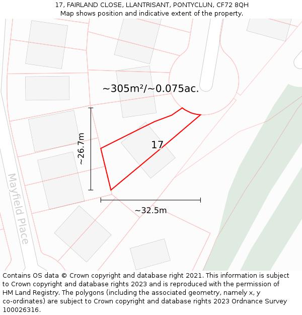 17, FAIRLAND CLOSE, LLANTRISANT, PONTYCLUN, CF72 8QH: Plot and title map