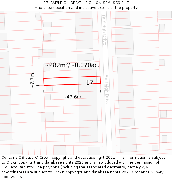 17, FAIRLEIGH DRIVE, LEIGH-ON-SEA, SS9 2HZ: Plot and title map